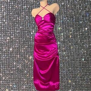 Blondie nites by Stacy skylar dress pink shiny satin silk rhinestone orings y2k